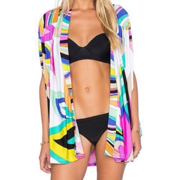Trina Turk St. Tropez Bright Colorful Batwing Kimono Swim Coverup NEW Size M - Picture 1 of 13